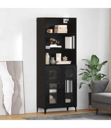 vidaXL Highboard Black Oak 69.5 x 34 x 180 cm Engineered Wood — Model: 2 glass doors