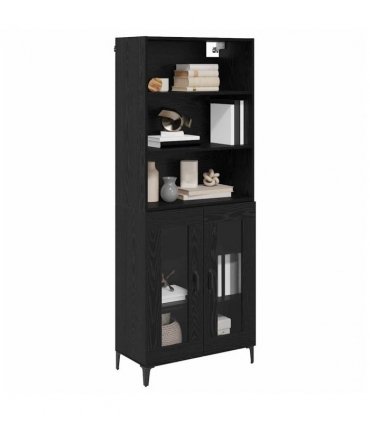 vidaXL Highboard Black Oak 69.5 x 34 x 180 cm Engineered Wood — Model: 2 glass doors