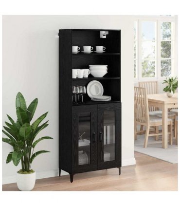 vidaXL Highboard Black Oak 69.5 x 34 x 180 cm Engineered Wood — Model: 2 glass doors