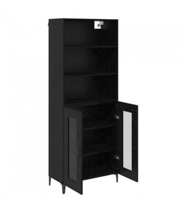 vidaXL Highboard Black Oak 69.5 x 34 x 180 cm Engineered Wood — Model: 2 glass doors