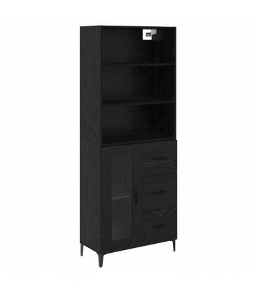 vidaXL Highboard Black Oak 69.5 x 34 x 180 cm Engineered Wood — Model: 1 glass door 3 drawers