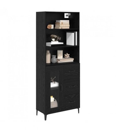 vidaXL Highboard Black Oak 69.5 x 34 x 180 cm Engineered Wood — Model: 1 glass door 3 drawers