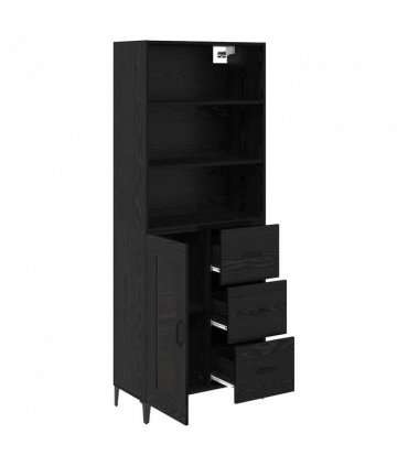 vidaXL Highboard Black Oak 69.5 x 34 x 180 cm Engineered Wood — Model: 1 glass door 3 drawers