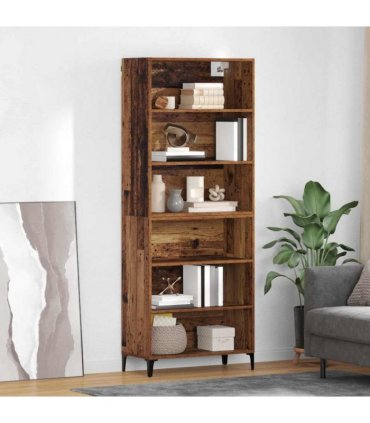 vidaXL Highboard Old Wood 69.5 x 34 x 180 cm Engineered Wood — Model: 3 shelves