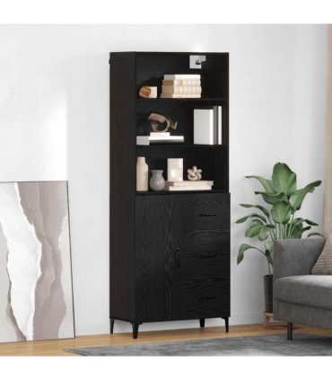 vidaXL Highboard Black Oak 69.5 x 34 x 180 cm Engineered Wood — Model: 1 door 3 drawers