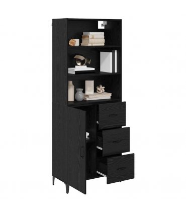 vidaXL Highboard Black Oak 69.5 x 34 x 180 cm Engineered Wood — Model: 1 door 3 drawers