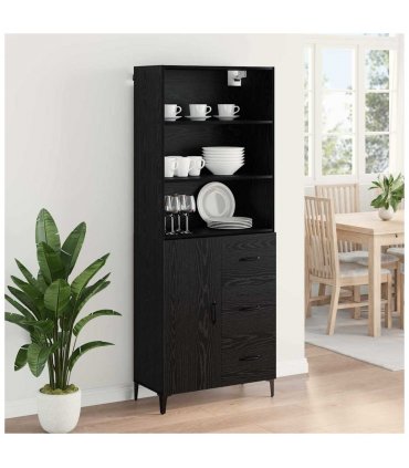 vidaXL Highboard Black Oak 69.5 x 34 x 180 cm Engineered Wood — Model: 1 door 3 drawers