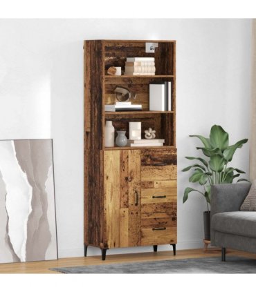 vidaXL Highboard Old Wood 69.5 x 34 x 180 cm Engineered Wood — Model: 1 door 3 drawers