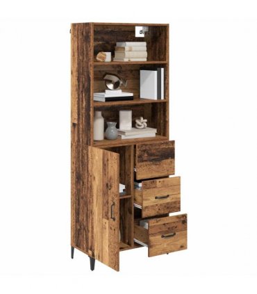 vidaXL Highboard Old Wood 69.5 x 34 x 180 cm Engineered Wood — Model: 1 door 3 drawers