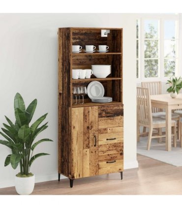 vidaXL Highboard Old Wood 69.5 x 34 x 180 cm Engineered Wood — Model: 1 door 3 drawers