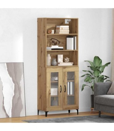 vidaXL Highboard Artisan Oak 69.5 x 34 x 180 cm Engineered Wood — Model: 2 glass doors