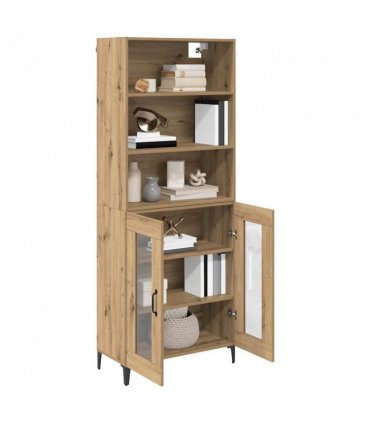 vidaXL Highboard Artisan Oak 69.5 x 34 x 180 cm Engineered Wood — Model: 2 glass doors