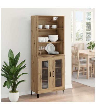 vidaXL Highboard Artisan Oak 69.5 x 34 x 180 cm Engineered Wood — Model: 2 glass doors