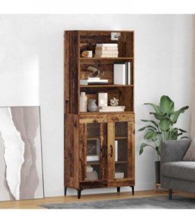 vidaXL Highboard Old Wood 69.5 x 34 x 180 cm Engineered Wood — Model: 2 glass doors