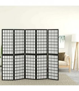 vidaXL Folding 5-Panel Room Divider Japanese Style 200x170 cm Black — Size: 200 x 170 cm