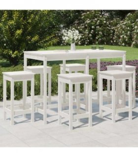 vidaXL 7 Piece Garden Bar Set White Solid Wood Pine