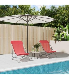 vidaXL Folding Beach Chairs 2 pcs Red Textilene&Powder-coated Steel