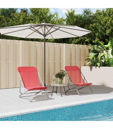 vidaXL Folding Beach Chairs 2 pcs Red Textilene&Powder-coated Steel
