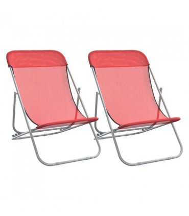 vidaXL Folding Beach Chairs 2 pcs Red Textilene&Powder-coated Steel