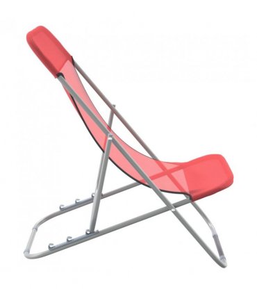 vidaXL Folding Beach Chairs 2 pcs Red Textilene&Powder-coated Steel