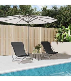vidaXL Folding Beach Chairs 2 pcs Black Textilene&Powder-coated Steel