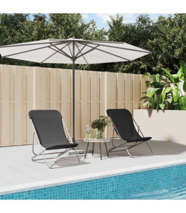 vidaXL Folding Beach Chairs 2 pcs Black Textilene&Powder-coated Steel