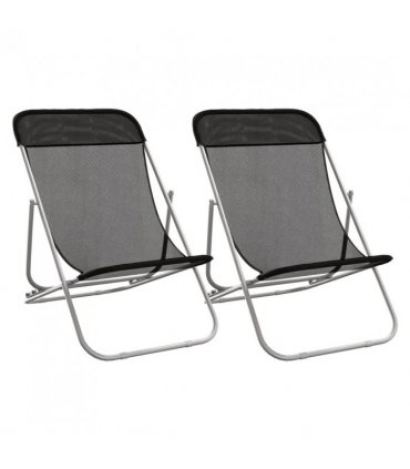 vidaXL Folding Beach Chairs 2 pcs Black Textilene&Powder-coated Steel