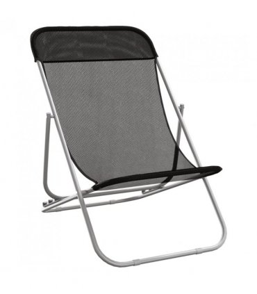 vidaXL Folding Beach Chairs 2 pcs Black Textilene&Powder-coated Steel
