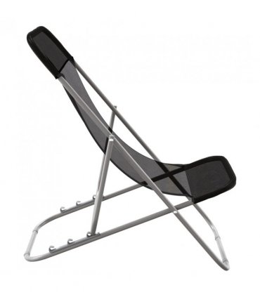 vidaXL Folding Beach Chairs 2 pcs Black Textilene&Powder-coated Steel