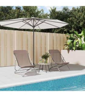 vidaXL Folding Beach Chairs 2 pcs Brown Textilene&Powder-coated Steel