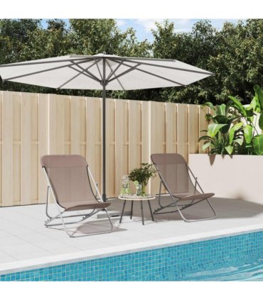vidaXL Folding Beach Chairs 2 pcs Brown Textilene&Powder-coated Steel