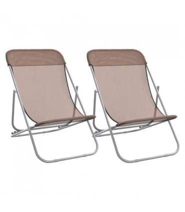 vidaXL Folding Beach Chairs 2 pcs Brown Textilene&Powder-coated Steel