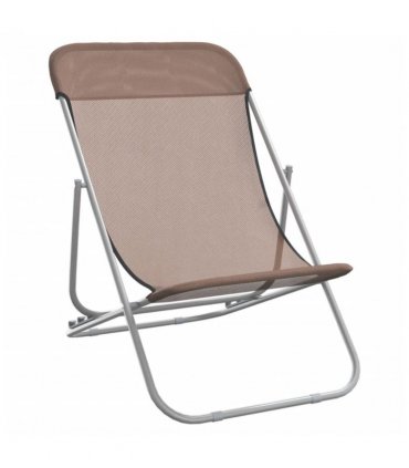 vidaXL Folding Beach Chairs 2 pcs Brown Textilene&Powder-coated Steel
