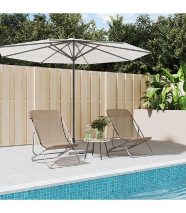 vidaXL Folding Beach Chairs 2 pcs Taupe Textilene&Powder-coated Steel