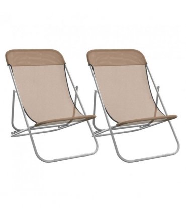vidaXL Folding Beach Chairs 2 pcs Taupe Textilene&Powder-coated Steel