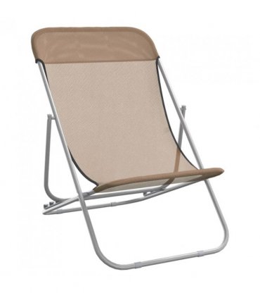 vidaXL Folding Beach Chairs 2 pcs Taupe Textilene&Powder-coated Steel