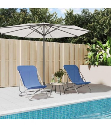 vidaXL Folding Beach Chairs 2 pcs Blue Textilene&Powder-coated Steel