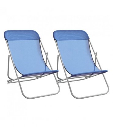 vidaXL Folding Beach Chairs 2 pcs Blue Textilene&Powder-coated Steel