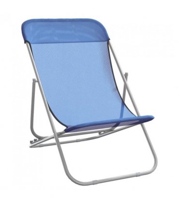 vidaXL Folding Beach Chairs 2 pcs Blue Textilene&Powder-coated Steel