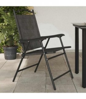 vidaXL Folding Garden Chairs 2 pcs Melange Grey Steel and Textilene — Size: 57.5 x 61 x 95 cm