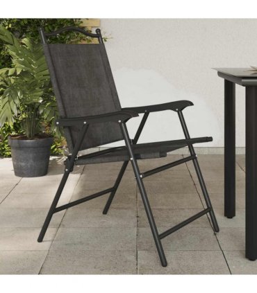 vidaXL Folding Garden Chairs 2 pcs Melange Grey Steel and Textilene — Size: 57.5 x 61 x 95 cm