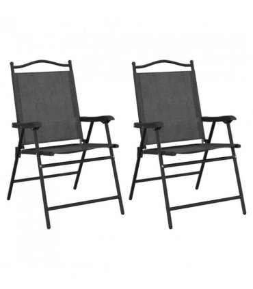 vidaXL Folding Garden Chairs 2 pcs Melange Grey Steel and Textilene — Size: 57.5 x 61 x 95 cm