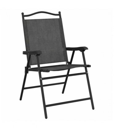 vidaXL Folding Garden Chairs 2 pcs Melange Grey Steel and Textilene — Size: 57.5 x 61 x 95 cm