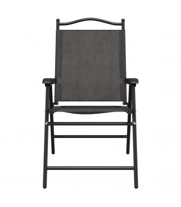 vidaXL Folding Garden Chairs 2 pcs Melange Grey Steel and Textilene — Size: 57.5 x 61 x 95 cm
