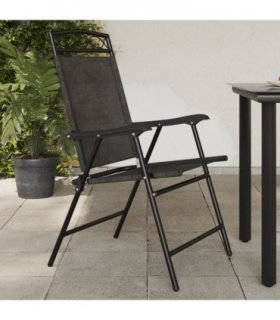 vidaXL Folding Garden Chairs 2 pcs Melange Grey Steel and Textilene — Size: 57.5 x 61 x 100 cm