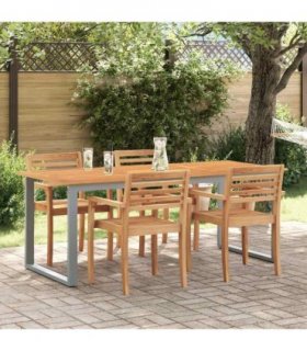 vidaXL Garden Table Grey 160 x 80 x 75 cm Solid Acacia Wood — Model: Overhanging top design
