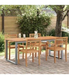 vidaXL Garden Table Grey 200 x 90 x 75 cm Solid Acacia Wood — Model: Overhanging top design