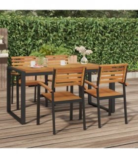 vidaXL Garden Table | Brown | Solid acacia wood | Medium | Durable — Size: 160 x 80 x 75 cm, Model: inset frame design
