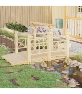 vidaXL Garden Bridge with Railings 150x67x56cm Solid Wood Spruce — Colour: natural, Model: with wood railings
