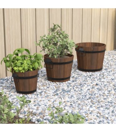 vidaXL 3 Piece Wooden Bucket Planter Set Solid Wood Fir — Size: Ø 21 x 17 cm